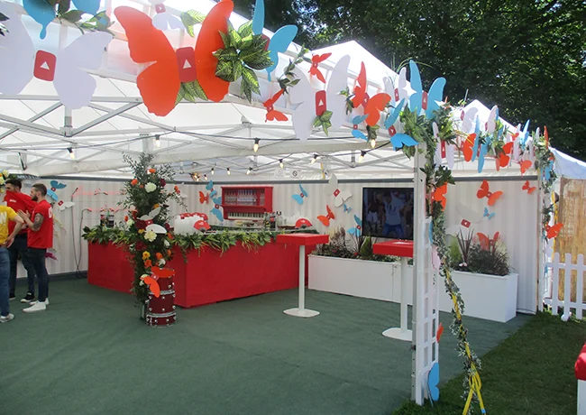 Festival gazebo with furniture and event equipment