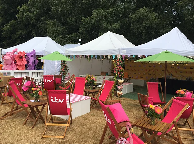 Pop-up marquee used as a temporary festival operational area